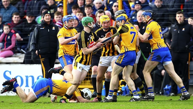 Clare and Kilkenny players square up during the League encounter at Nowlan Park