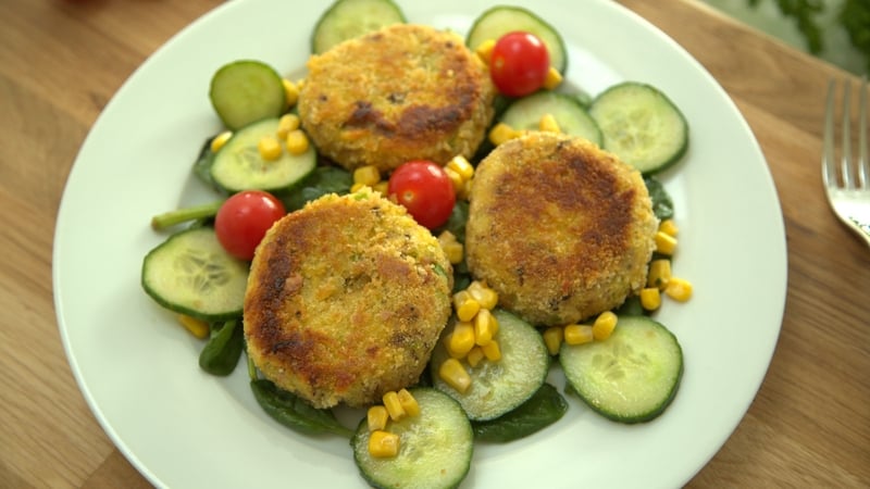 Pork Potato Cakes and Spinach Salad