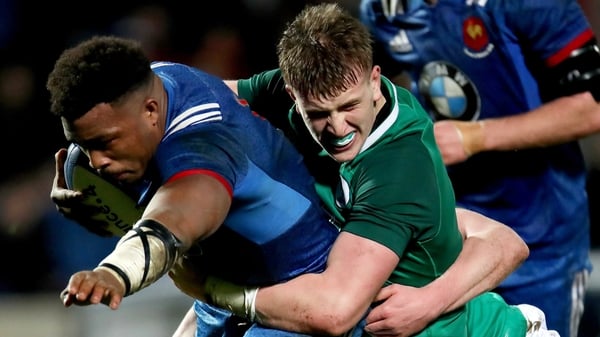France's Hassane Kolingar is tackled by Cormac Daly in the U20s Six Nations tussle earlier this month