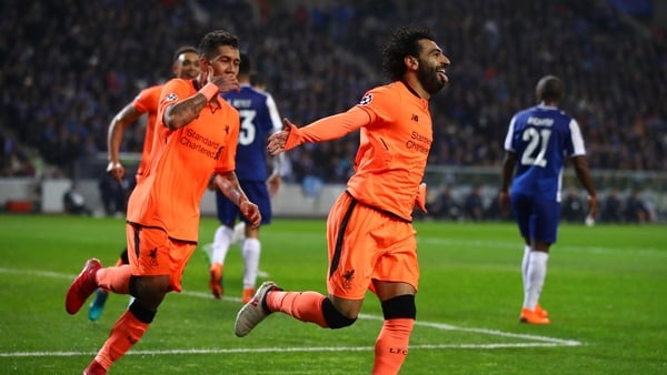 Mo Salah celebrates his goal against porto