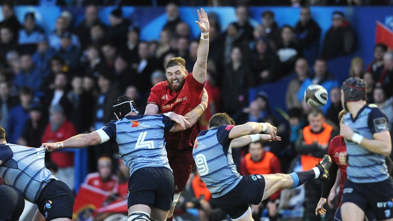 Munster's Darren O'Shea attempts to block Cardiff's Lloyd Williams' kick