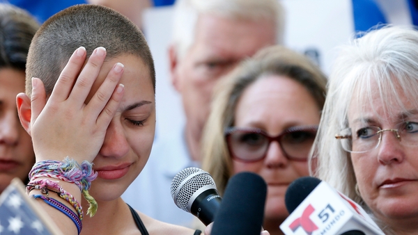 Student Emma Gonzalez at a rally for gun control in Fort Lauderdale, Florida, today