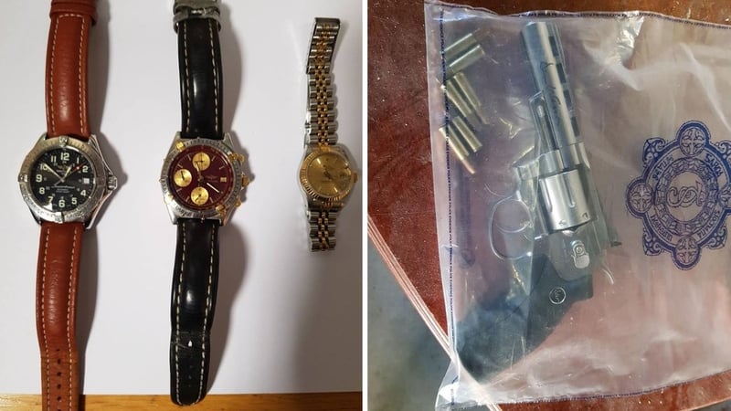 Designer watches and an imitation gun seized in the searches