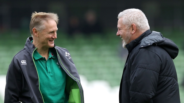 Joe Schmidt and Warren Gatland share a joke before the game