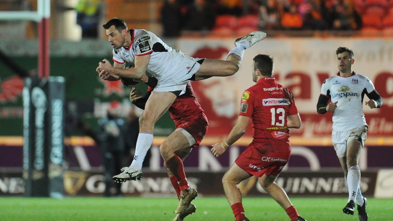 Ulster's Tommy Bowe competes for the high ball in tonight's clash with Scarlets