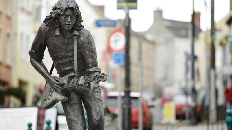 The Rory Gallagher statue, by David Annand, in Ballyshannon, Co. Donegal
