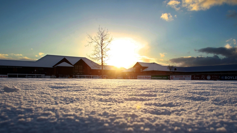 Snow on the ground at the Punchestown racecourse