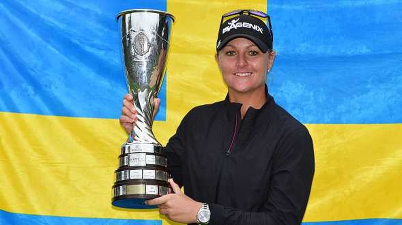 Anna Nordqvist with the 2017 Evian Championship trophy