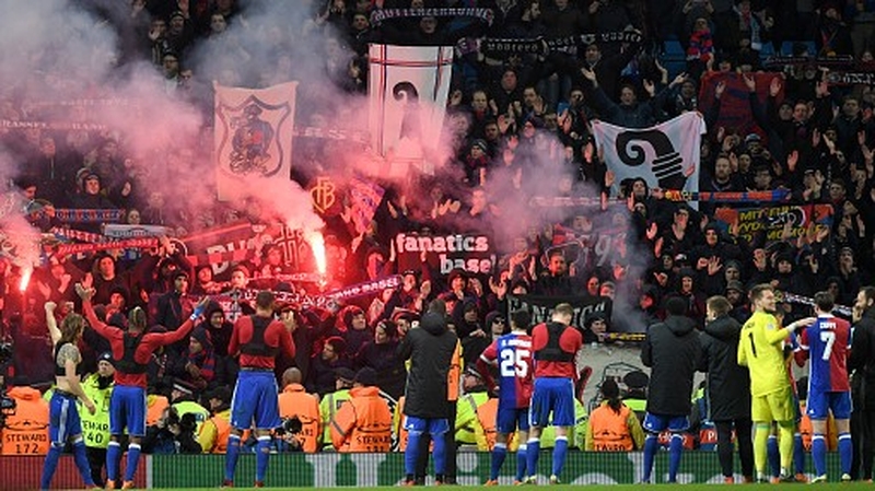Basel celebrate with their fans at the final whistle