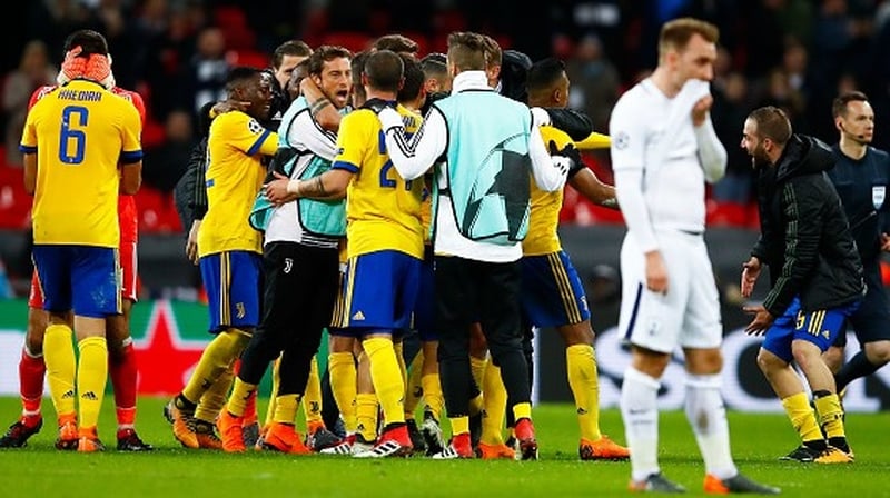 Juventus celebrate their victory at the final whistle