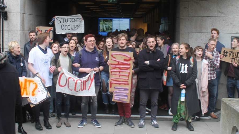 Students are protesting against plans by the college to introduce a €450 flat-fee for exam resits