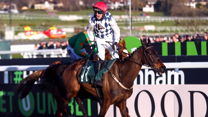 Patrick Mullins celebrates aboard Rathvinden