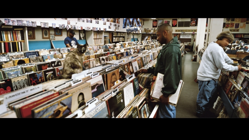 Beni B, Chief Xcel and Lyrics Born at Records in Sacramento, May 1995. This is the cover of "Endtroducing" by DJ Shadow. Photo: Brian "B+" Cross from Ghost Notes: Music Of the Unplayed (University of Texas Press)
