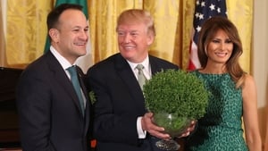 Donald Trump stuck to some White House traditions - here he is with then taoiseach Leo Varadkar for the 2018 St Patrick's shamrock ceremony
