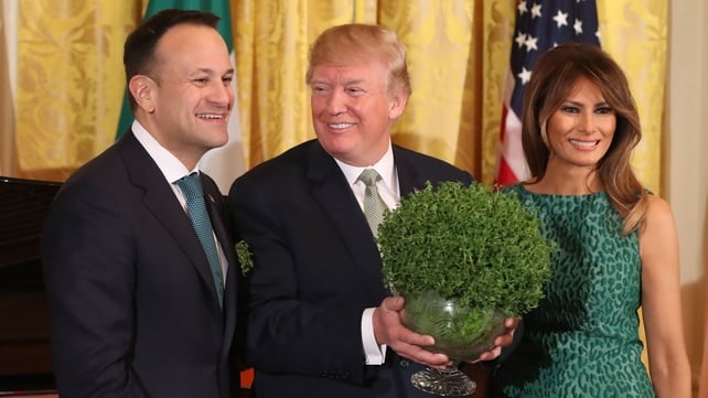 Donald Trump stuck to some White House traditions - here he is with then taoiseach Leo Varadkar for the 2018 St Patrick's shamrock ceremony