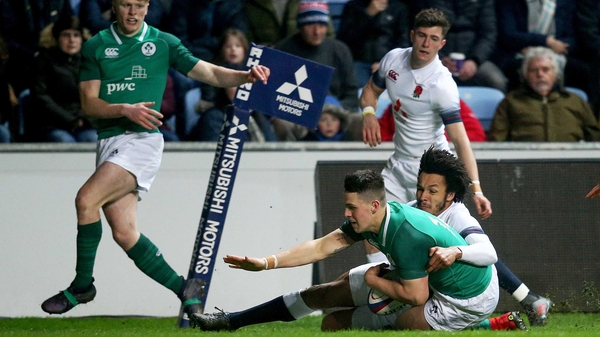 James Hume scores a try for Ireland