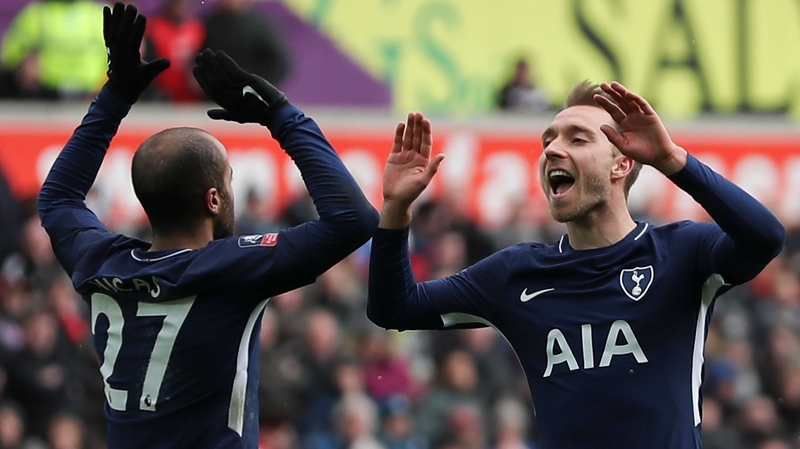Christian Eriksen (R) was supreme at the Liberty Stadium