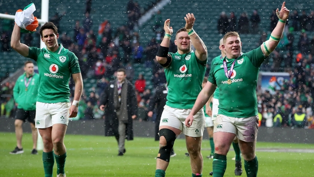 The Ireland player on their lap of honour at Twickenham