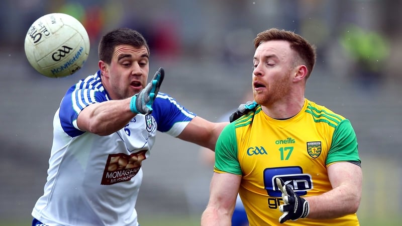 Monaghan's Drew Wylie and Donegal's Eamonn Doherty in action.