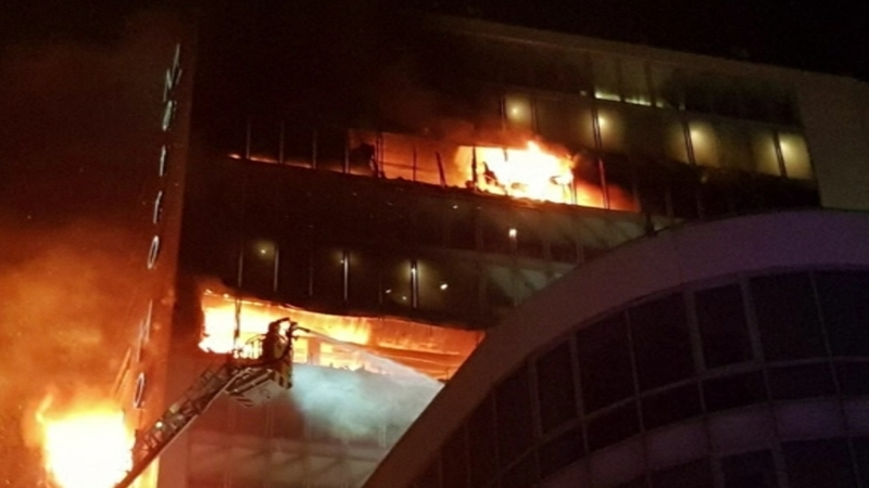 The blaze broke out at about 8pm last night in a private residence above the Metro Hotel in Ballymun