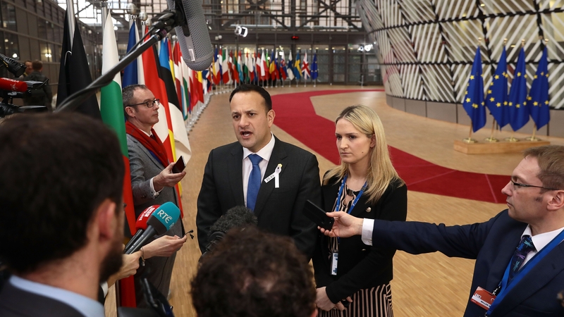 Mr Varadkar speaks to media as he arrives at EU leaders' summit in Brussels