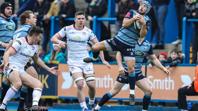 Cardiff's Matthew Morgan claims a high ball