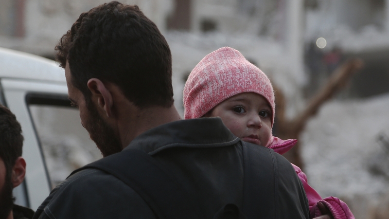 A baby is among the many hundreds evacuated from Eastern Ghouta