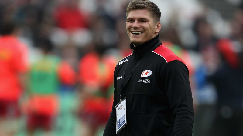 Owen Farrell looked to be in good spirits as he watched Saracens beat Harlequins