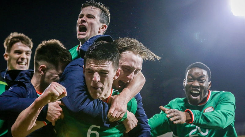 Declan Rice celebrates Sean Donnellan's goal late in the game