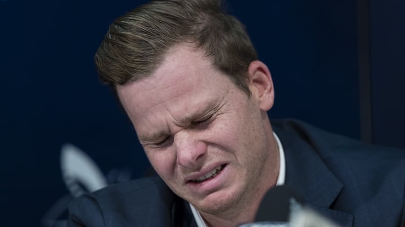 Steve Smith breaks down after accepting his part in the ball-tampering scandal last year