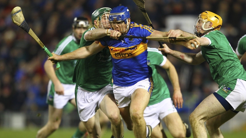 Action from the League semi-final clash involving Limerick and Tipperary