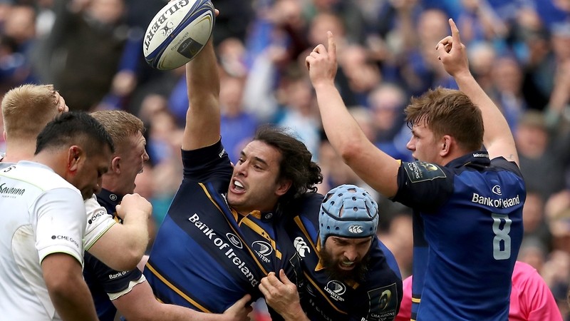 James Lowe celebrates his try