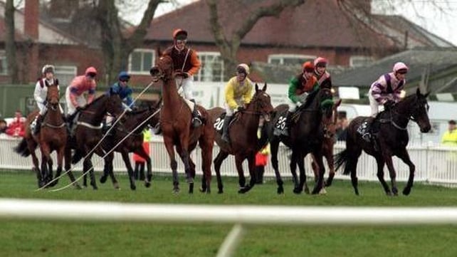 The tape is around the neck of Richard Dunwoody and his horse Won't Be Gone Long after the second false start