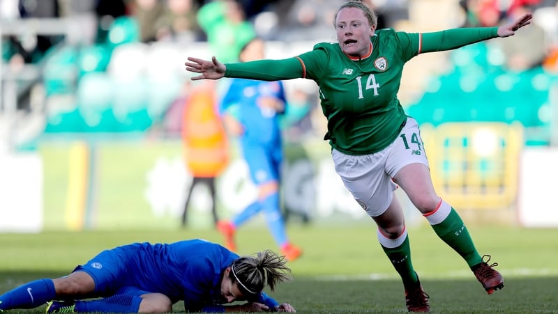Amber Barrett celebrates scoring the winning goal