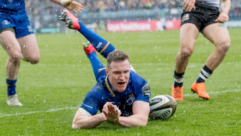Leinster's Rory O'Loughlin scores a try
