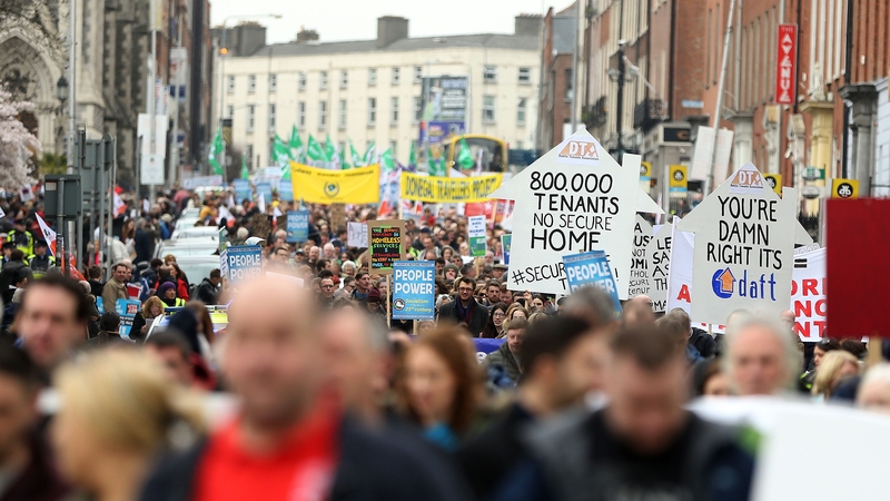 Marchers gathered at the Garden of Remembrance on Parnell Square before marching down O'Connell Street