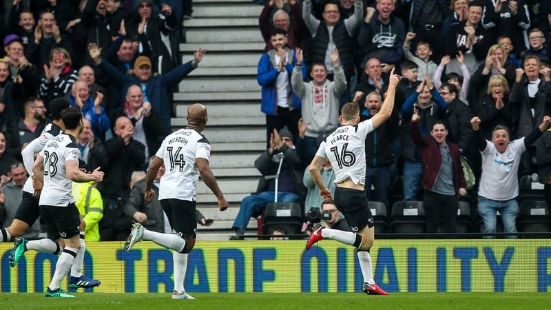 Alex Pearce scored one of Derby's three goals against Bolton.