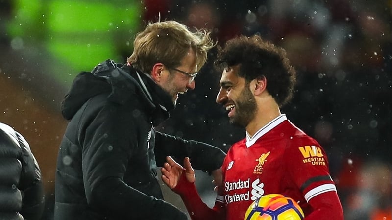 Klopp greets Salah after another goal-scoring performance