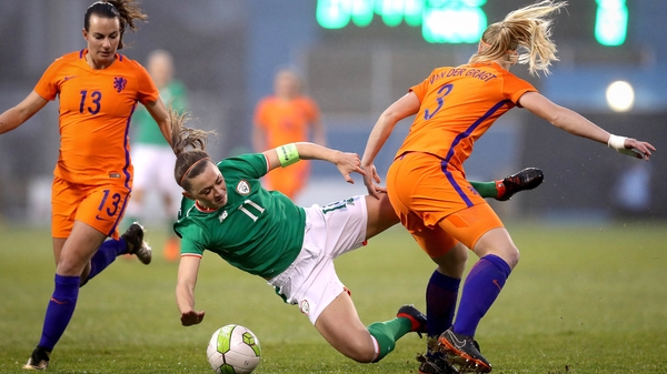 Katie McCabe is fouled by Stephanie van der Gragt
