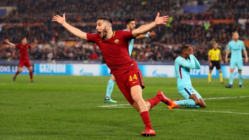 Kostas Manolas of AS Roma celebrates his side's crucial third goal