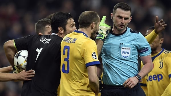 Juventus goalkeeper Gianluigi Buffon was dismissed by Michael Oliver in injury-time
