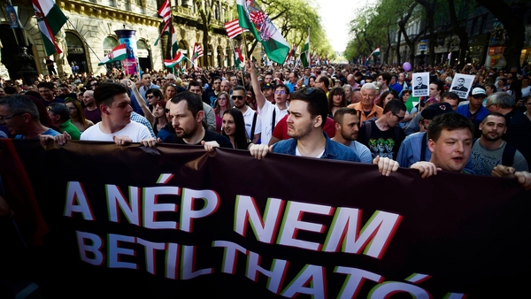 The crowd marched through the centre of Budapest to the parliament building