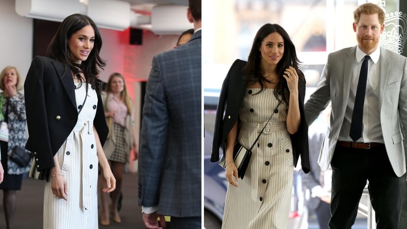 Meghan Markle debuts her most fashion-forward look yet in a vintage-inspired dress and stilettos.