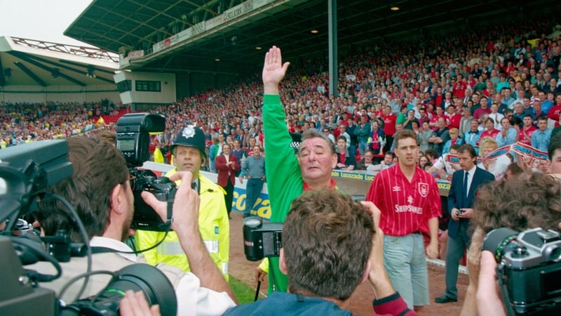 Nottingham Forest manager Brian Clough waves to the crowd for the last time as manager in 1993