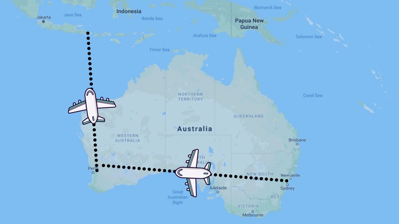 The boy flew from Sydney to Perth and then on to Bali