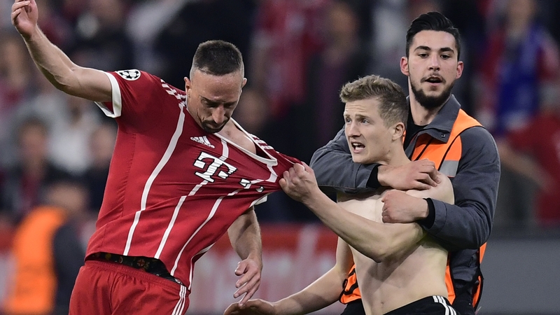 Frank Ribery was confronted by pitch invader
