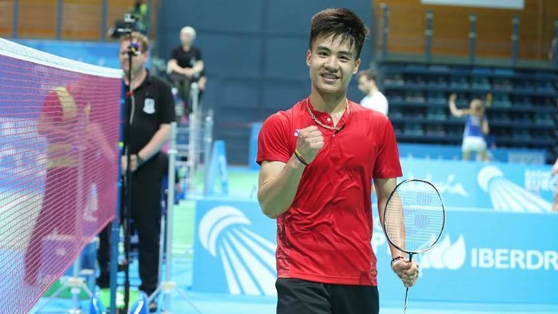 Nhat Nguyen celebrates victory at the European Championships (Photo courtesy of Badminton Europe/Mark Phelan)