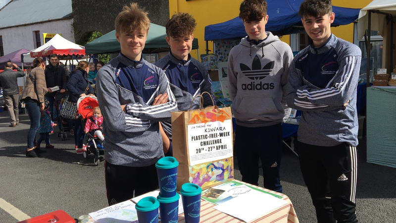 Transition year students from Seamount College Kinvara selling reusable coffee cups at the market