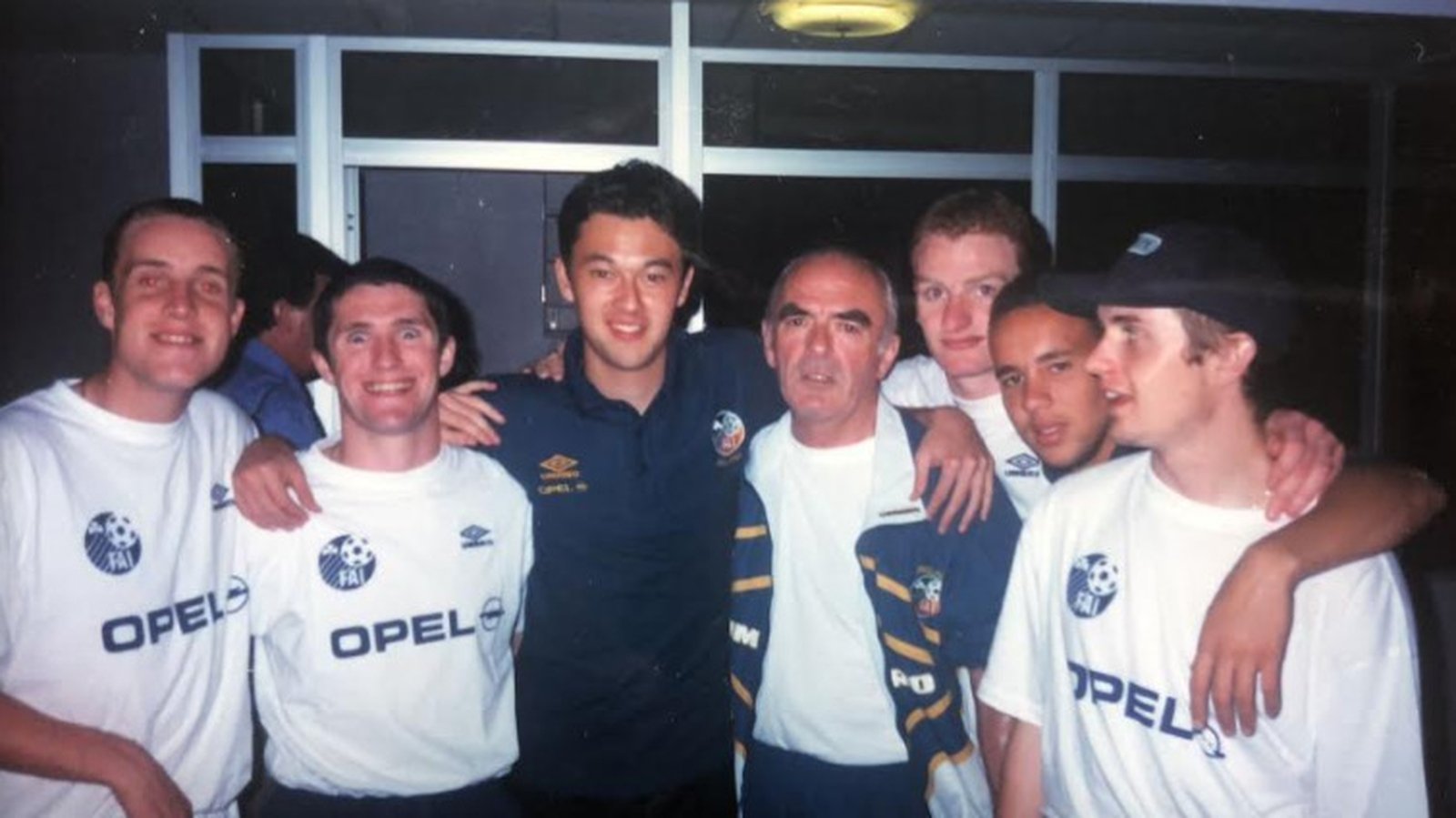 Left to right: Barry Quinn, Robbie Keane, Alex O'Reilly, Dr O'Callaghan, Gary Doherty, Liam George,