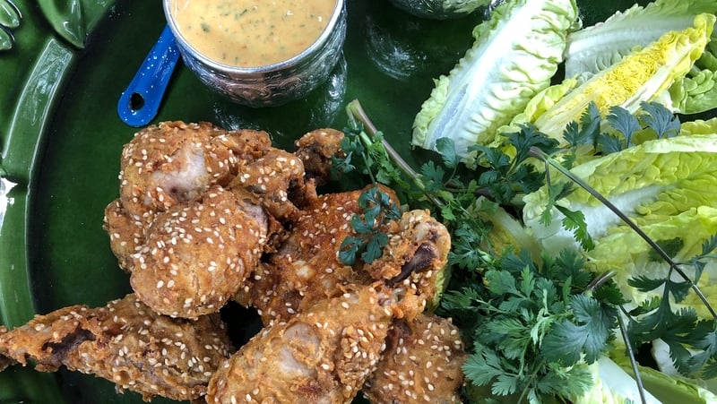 Fried Spiced Chicken with Tomato Aoilli and Salsa Cruda
